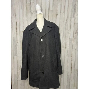 London Fog Men's XL Charcoal Wool‎ Blend Overcoat Winter Long Coat